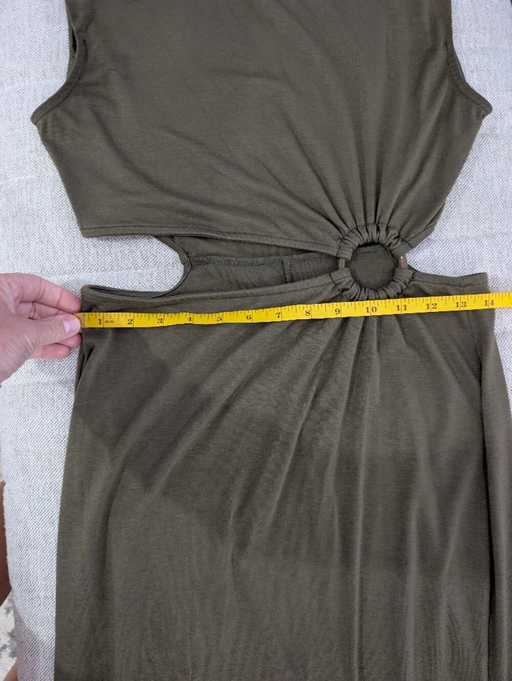Olive Green Cutout Maxi Dress with Ring Detail Size S